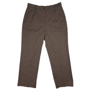 HAGGAR Petite Academia Pleated Brown Herringbone Neutral Wide-leg Trousers sz 10